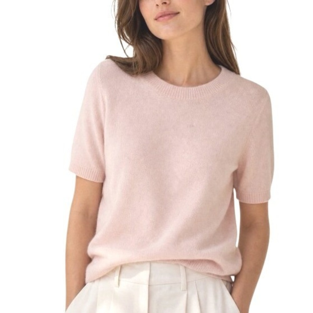 Quince 100% Mongolian Cashmere Baby Pink Short Sleeve Girlcore Sweater Tee XL